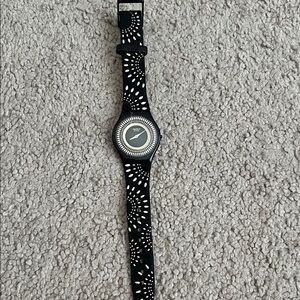 Swatch Black and White Burst Pattern Silicone Watch